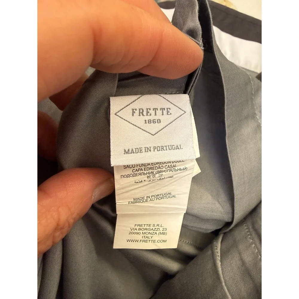 Frette King Duvet Cover & Euro Sham Set Grey Black White‎ Luxury Bedding NWOT
